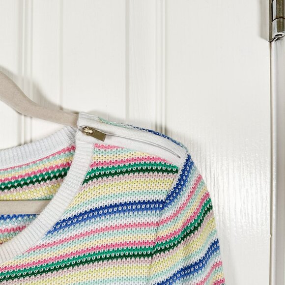 Talbots Size M White Colorful Stripe Sweater Zip Shoulder 3/4 Sleeve Pul… - Picture 4 of 7